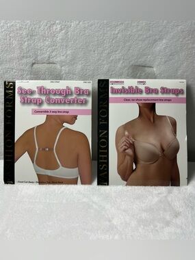 New Lot of 2 - FASHION FORMS - Clear Bra Straps and Bra Strap Converter Bundle